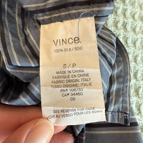 Vince 100% Silk Popover Tunic Shirt Womens Small Blue Stripe Top Work Blouse - Picture 5 of 8